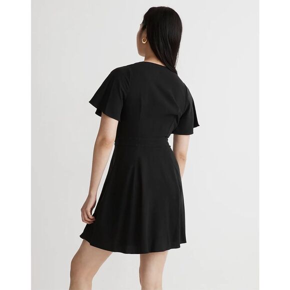 NWT Madewell Women's Black Surplice Neck Pleated Waist True Wrap Mini Dress 4 - Picture 2 of 9